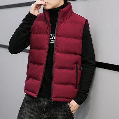 Men's Padded Sleeveless Jacket – Quilted Warmth with Stand Collar