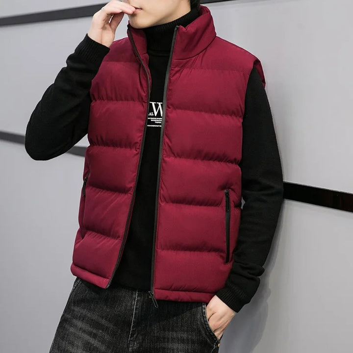 Men's Padded Sleeveless Jacket – Quilted Warmth with Stand Collar