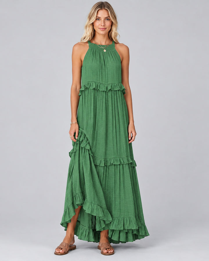 Women's Maxi Dress – Sleeveless, Lightweight Cotton, Tiered Cake Skirt