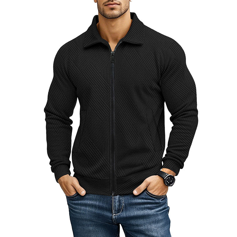 Men's Waffle Texture Jacket – Turn-Down Collar Solid Design