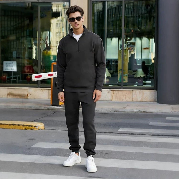 Men's Quarter-Zip Stand Collar Hoodie – Clean Minimal Silhouette