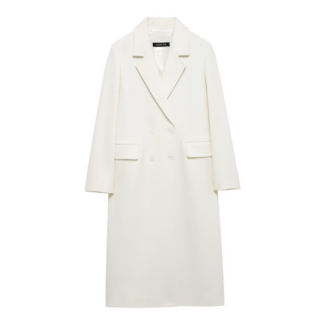 Women's Double-Breasted Long Coat – Tailored Lapel Silhouette