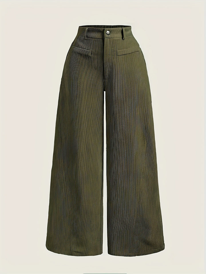 Women's Wide Leg High Waist Trouser – Vertical Stripe Tailored Look