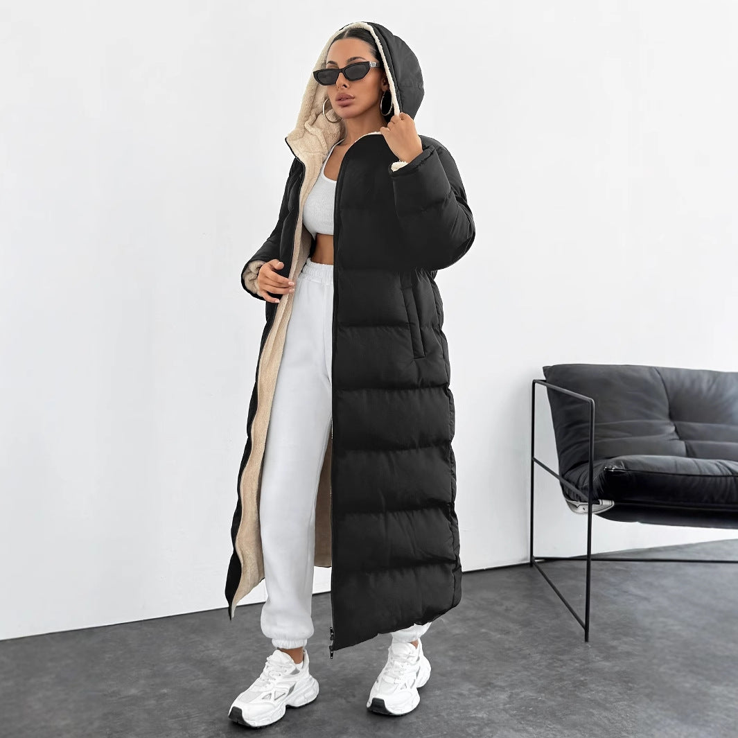 Women's Puffer Coat – Long Hooded Ankle-Length Down Alternative