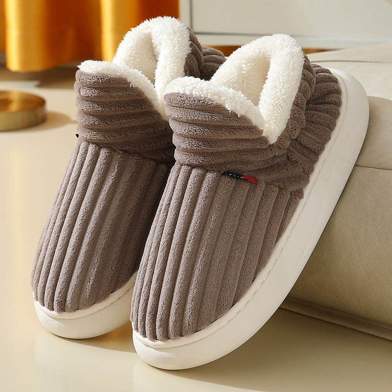 Women's Ribbed Indoor Slipper – Plush Lined, Thick Cushioned Sole