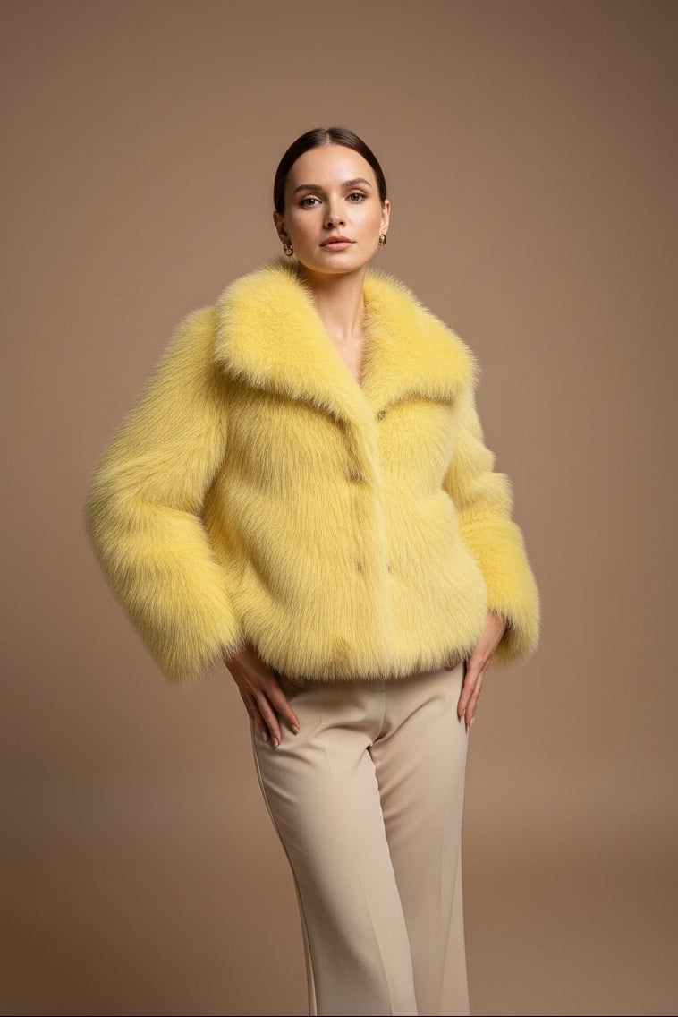 Women's Faux Fur Coat, Short Length – Cropped Luxe Winter Jacket