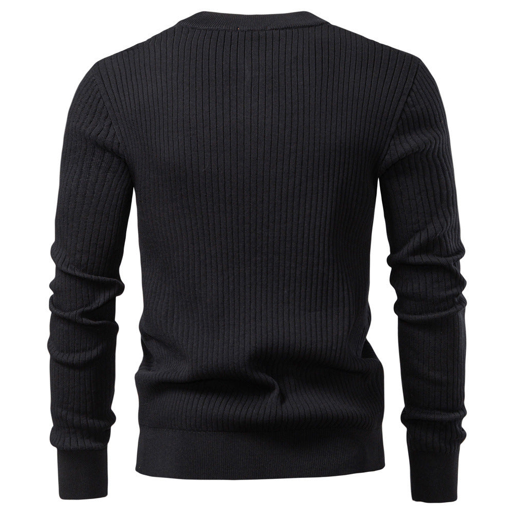 Men's Ribbed Knit Pullover Sweater – Slim Fit Henley Collar
