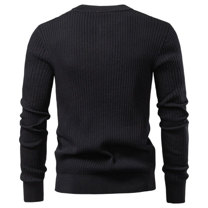 Men's Ribbed Knit Pullover Sweater – Slim Fit Henley Collar