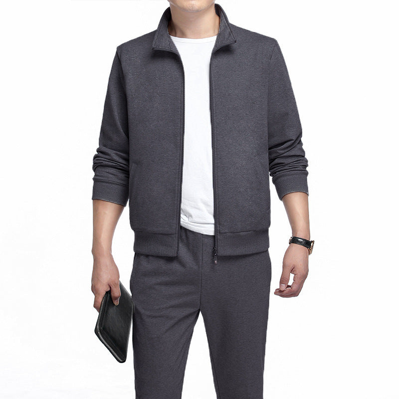 Men's Stand Collar Two Piece Set – Relaxed Zip Cardigan & Jogger