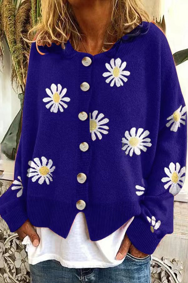 Women's Cardigan – Printed Knit, Relaxed Fit, Soft Cotton Blend
