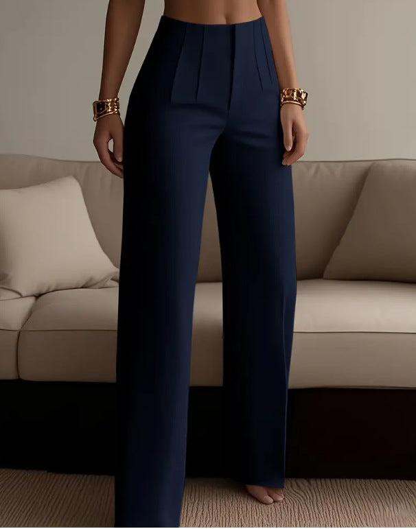 Women's High Waist Suit Pant – Pleated Full-Length Silhouette