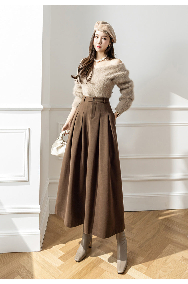 Women's Midi Skirt in Metal Silk – Pleated High Waist Swing Style