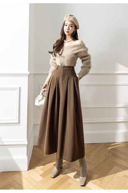 Women's Midi Skirt in Metal Silk – Pleated High Waist Swing Style
