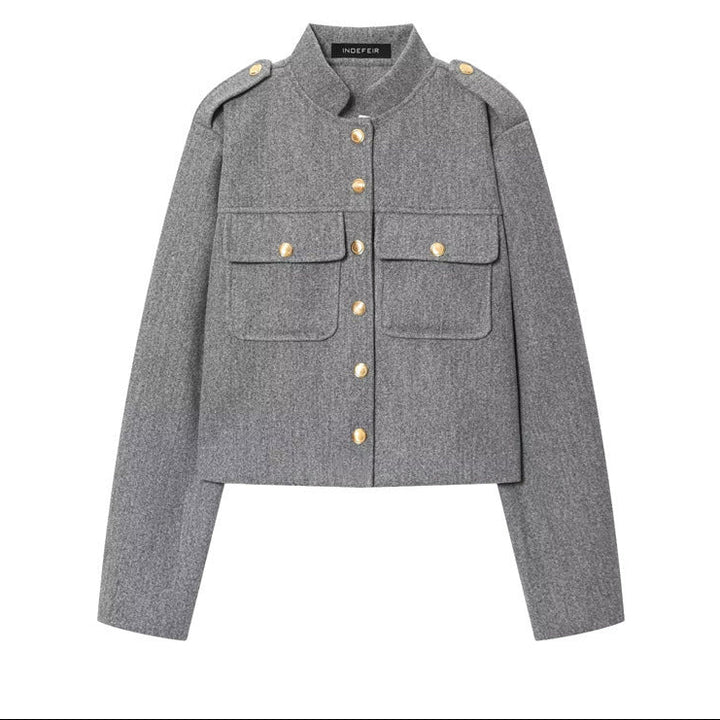 Women's Casual Jacket in Structured Fabric – Single Breasted, Loose Fit, Pockets