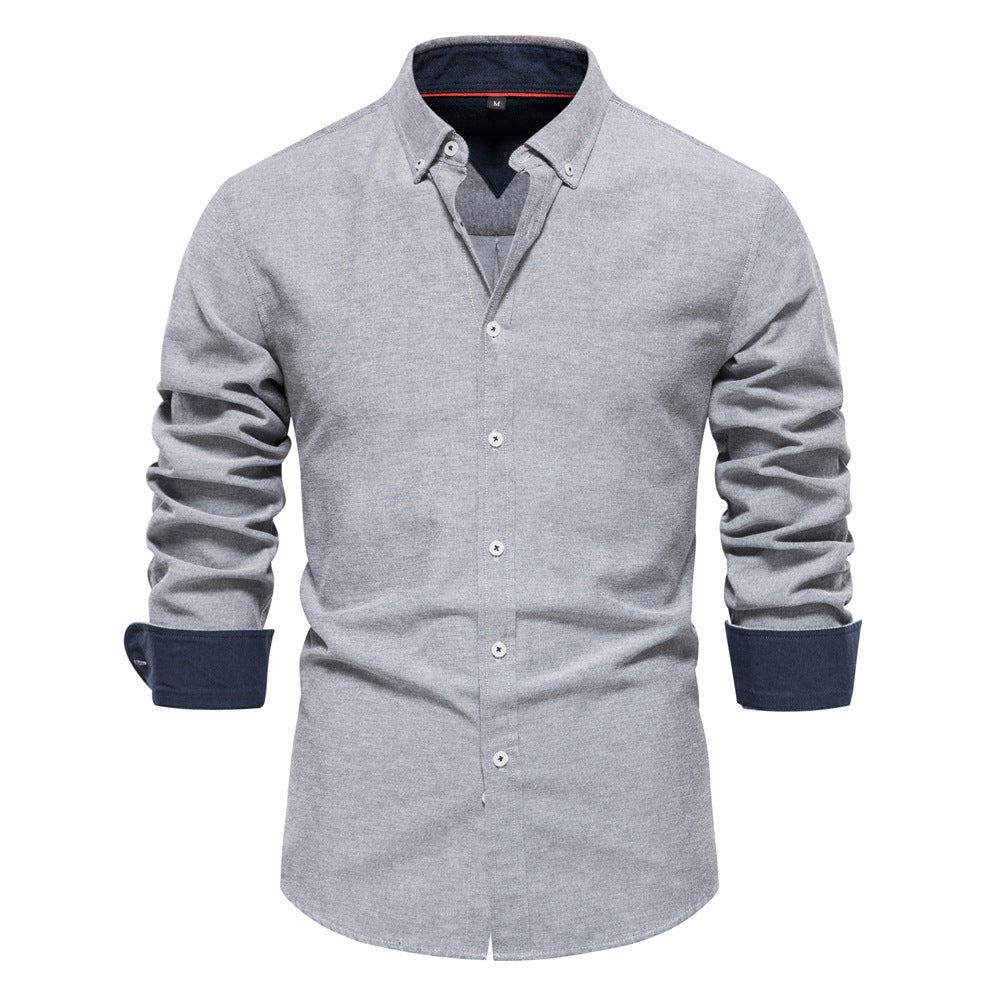 Men's Cotton Blend Long Sleeve Shirt – Solid Color Classic Fit