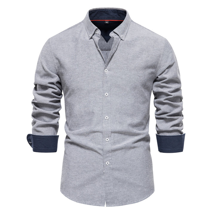 Men's Cotton Blend Long Sleeve Shirt – Solid Color Classic Fit