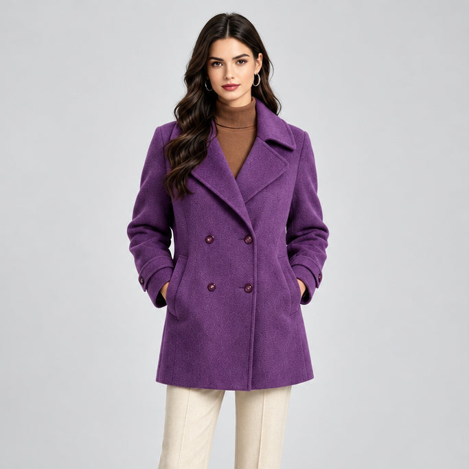 Tailored Women's Coat – Wool Blend, Mid-Length, Structured Lapel, Button Front