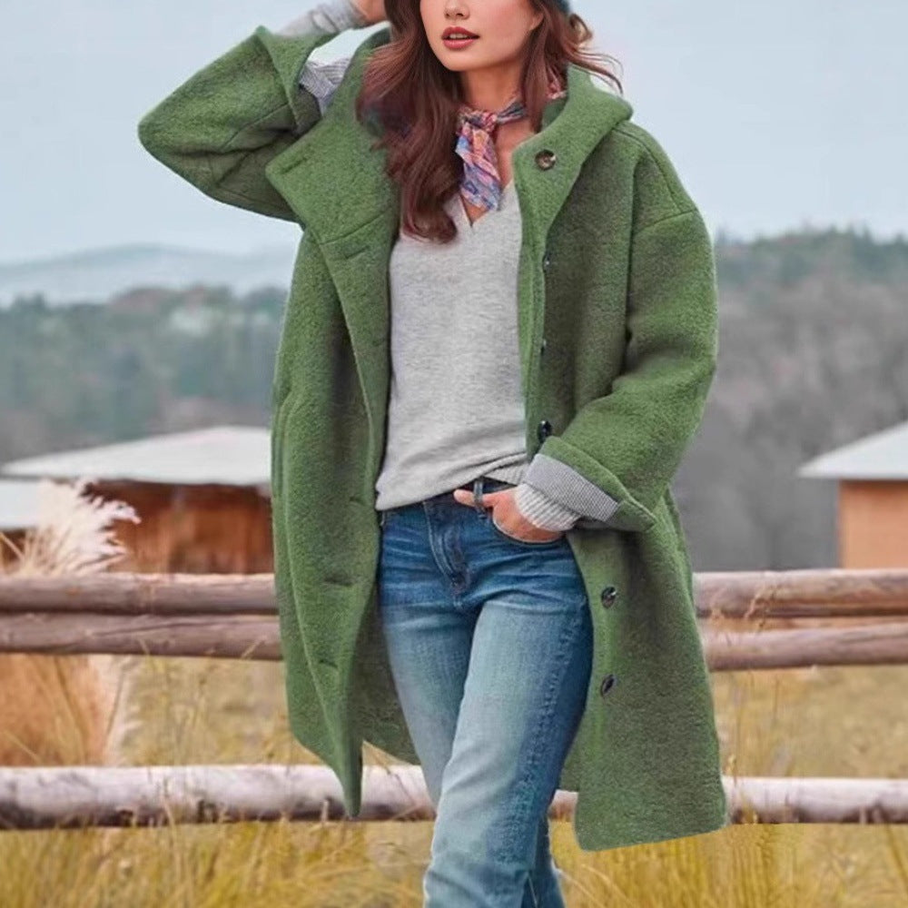 Women's Long Casual Coat with Pockets – Relaxed Fit Structured Fabric