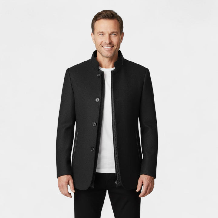 Men's Wool Blend Coat – Structured Stand Collar
