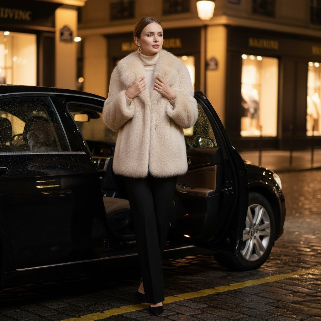 Women's Winter Coat – Faux Fur Lined Wide Lapels