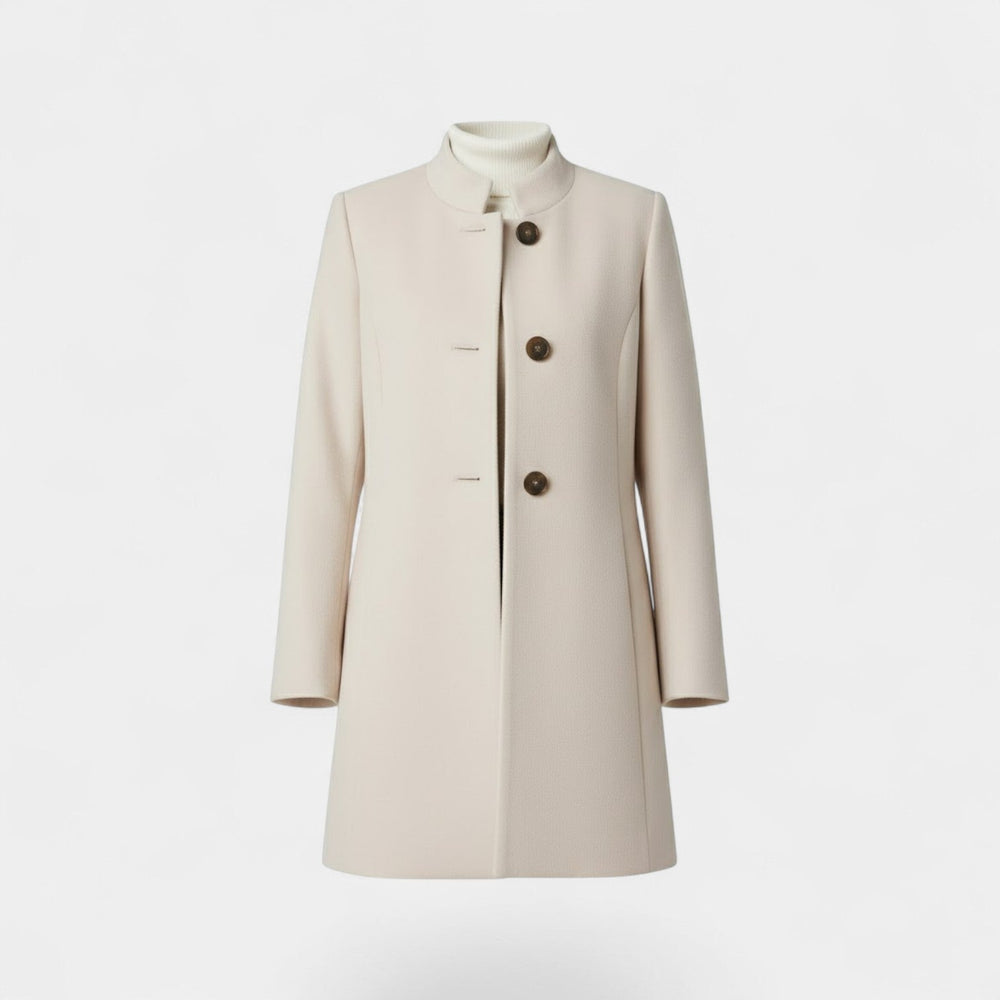 Women's Long Jacket – Blended Fabric with Button Front