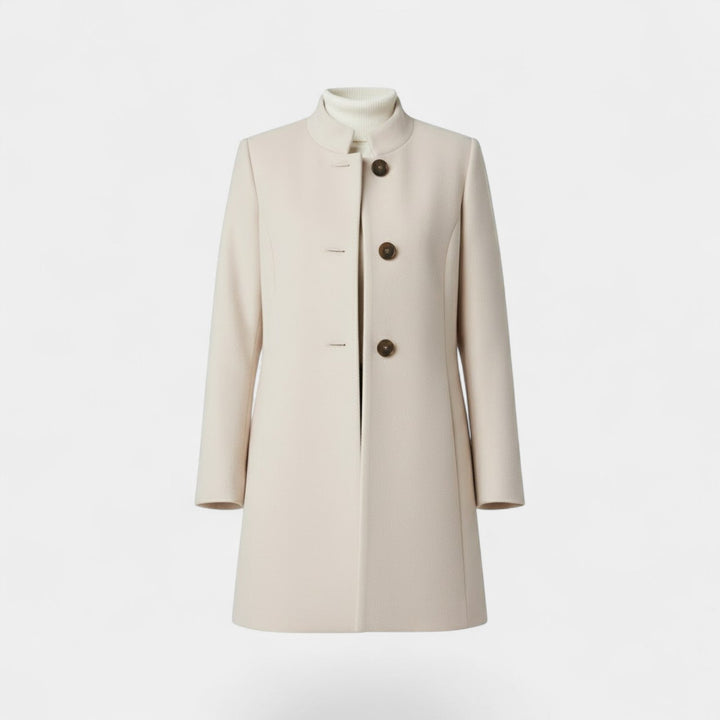 Women's Long Jacket – Blended Fabric with Button Front