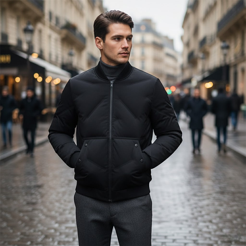 Men's Quilted Cotton Jacket – Half Height Stand Collar