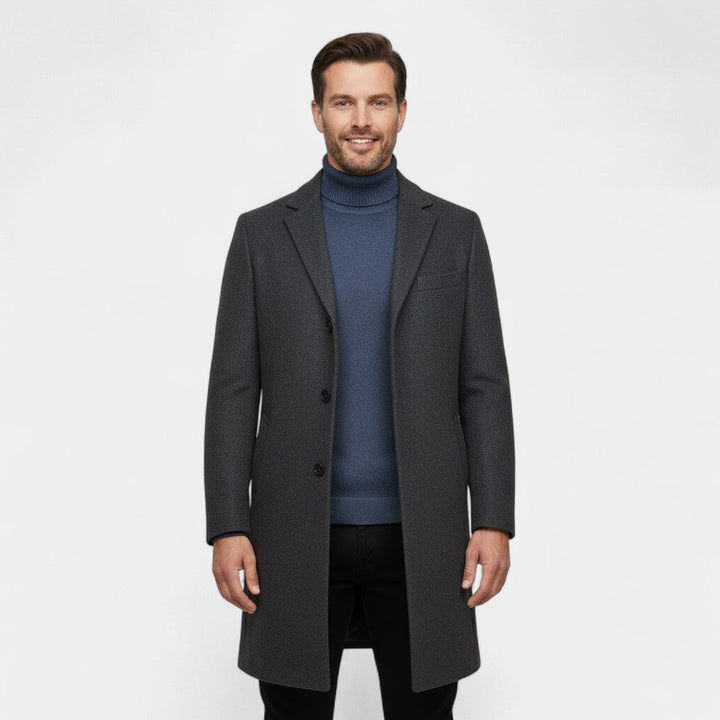 Men's Wool Trench Coat – Mid Length with Lapel Collar