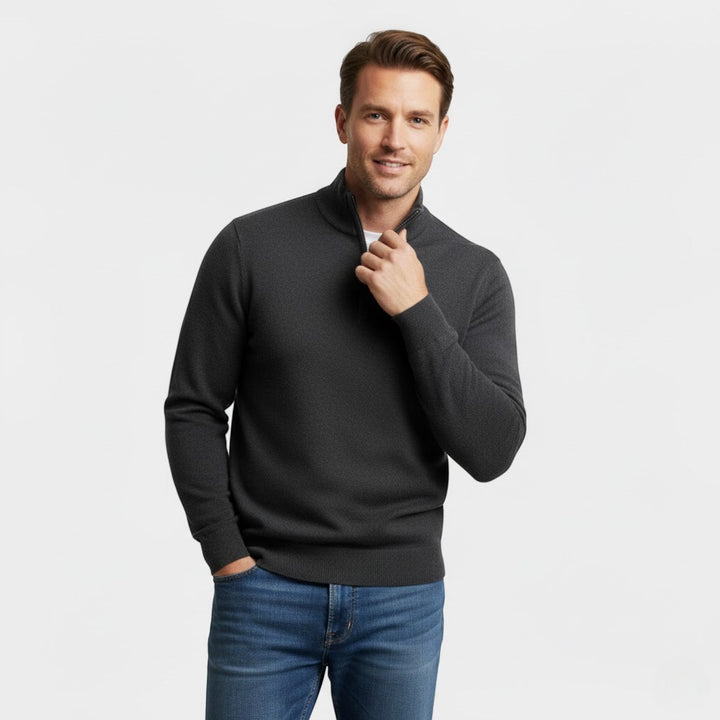 Men's Half Zip Knitted Jumper – Stand Collar Soft Knit