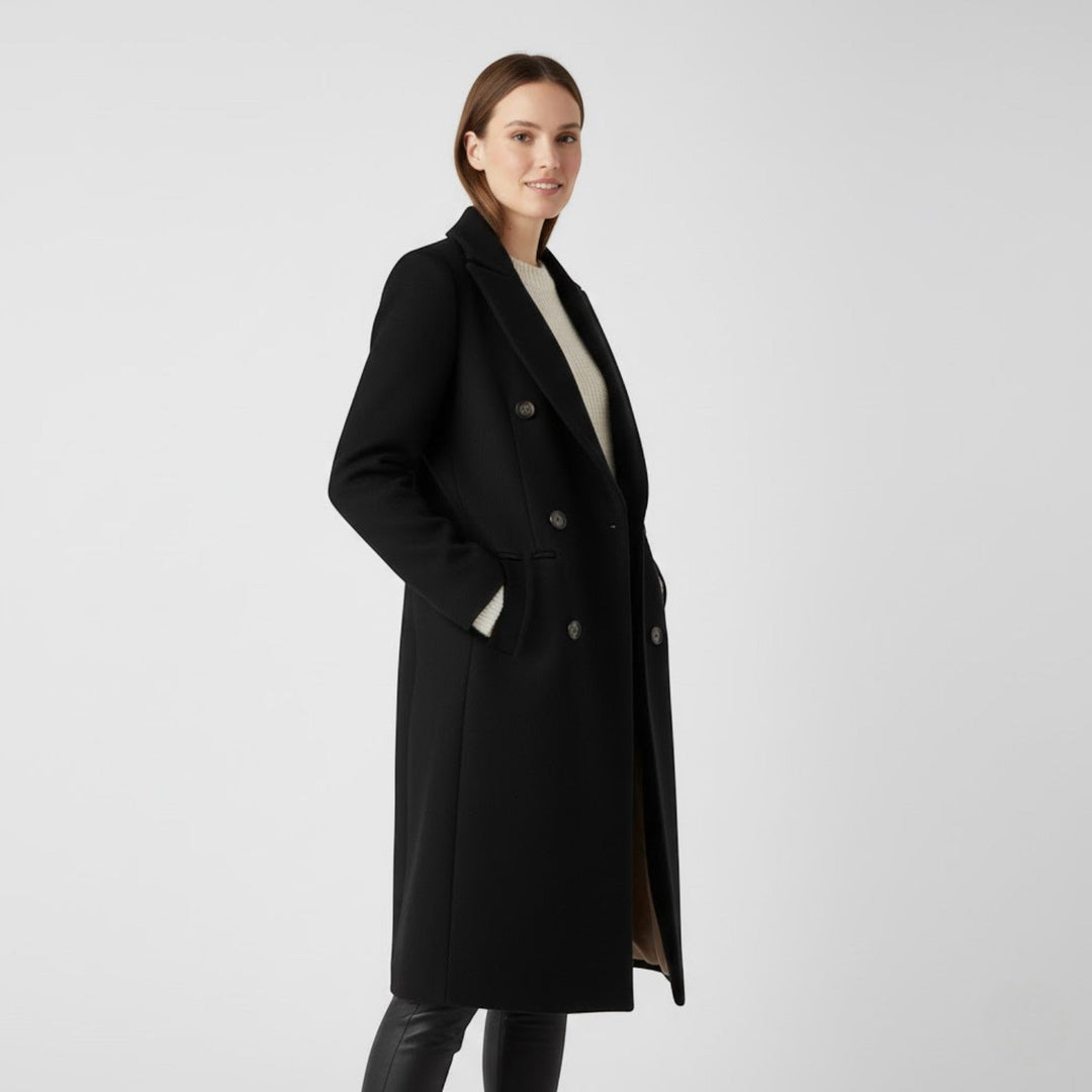 Women's Wool Blend Coat – Double Breasted Notched Lapels