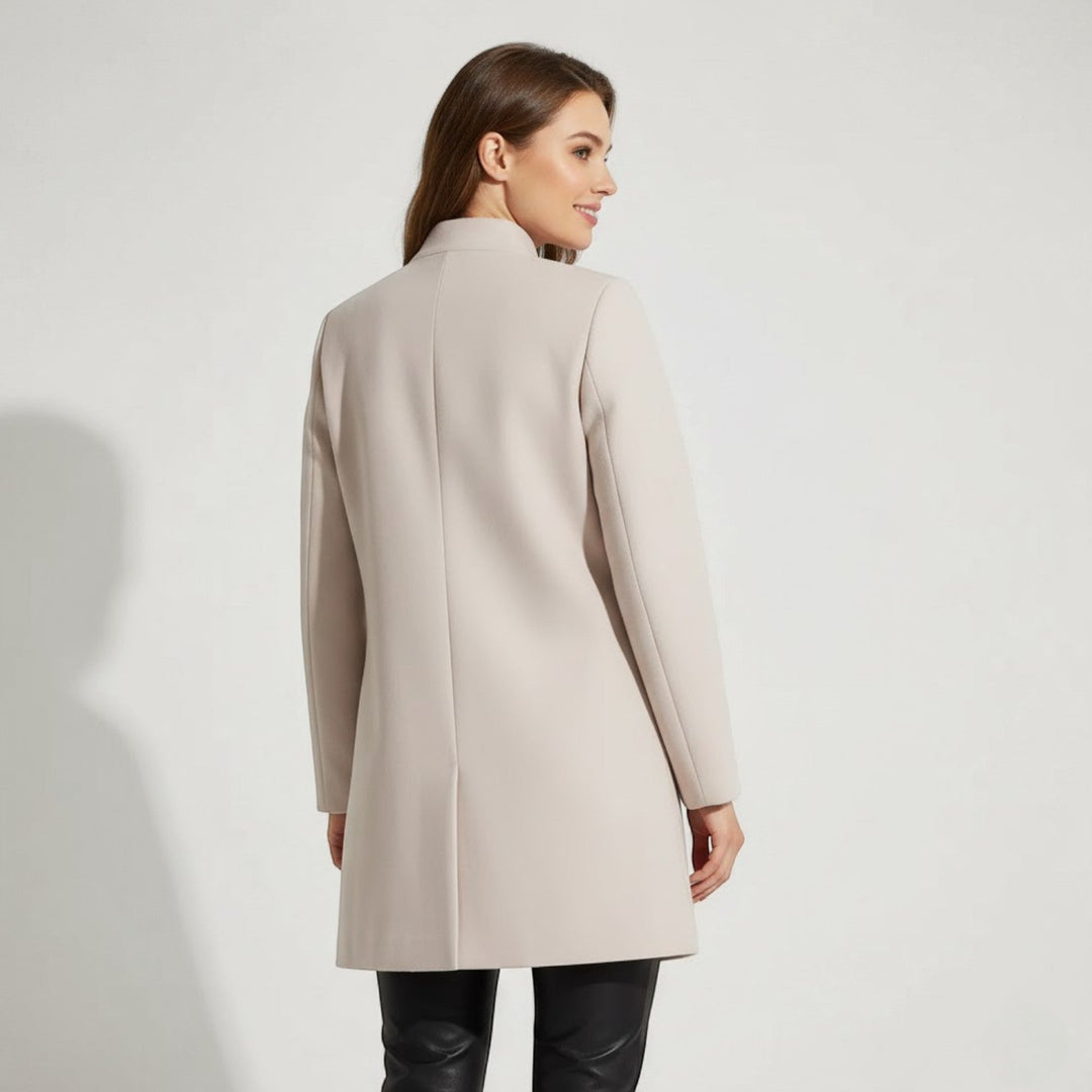 Women's Long Jacket – Blended Fabric with Button Front