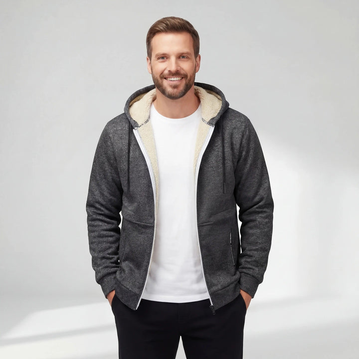 Men's Sherpa Fleece Zip Hoodie – Relaxed Fit Cardigan