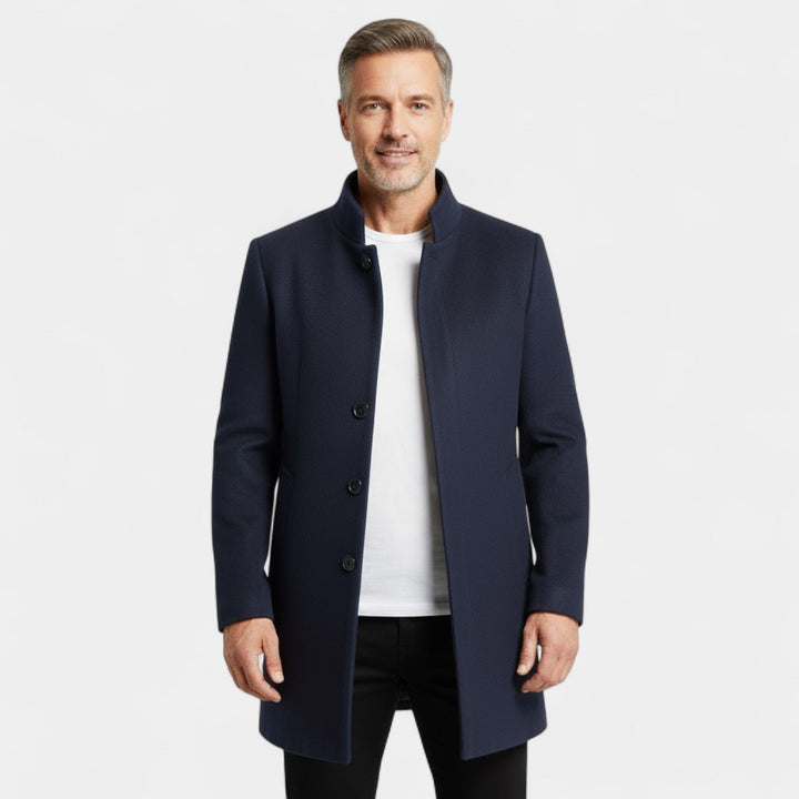 Men's Long Wool Blend Coat – Trench Collar Slim Line