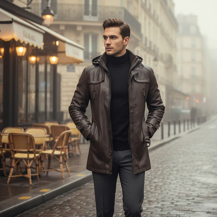 Men's Leather Trench Jacket – Mid Length Modern Cut