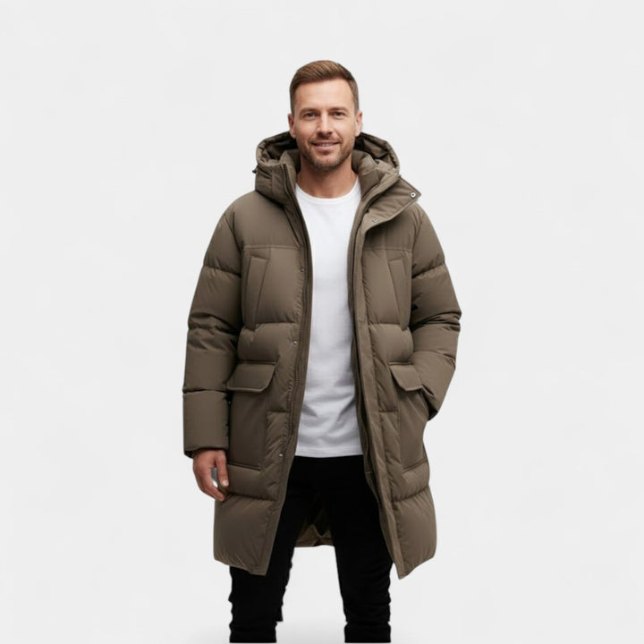 Men's Long Winter Coat – Waterproof Hooded Design