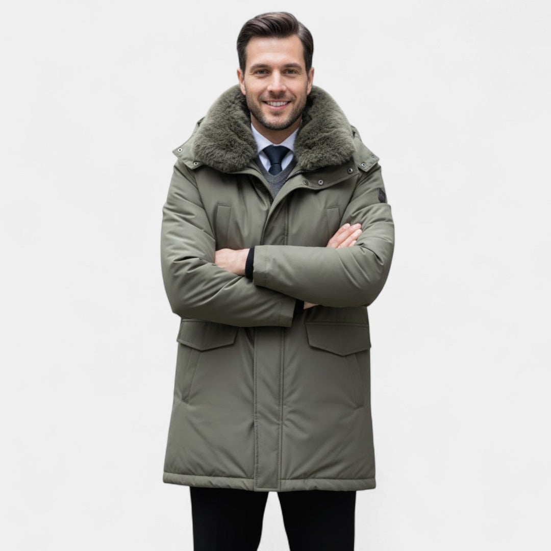 Men's Mid Length Lined Jacket – Removable faux fur Collar