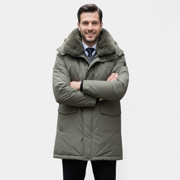 Men's Mid Length Lined Jacket – Removable faux fur Collar