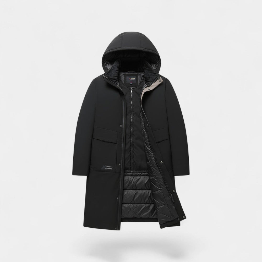 Men's Long Quilted Hooded Coat – Cotton Padded Warmth