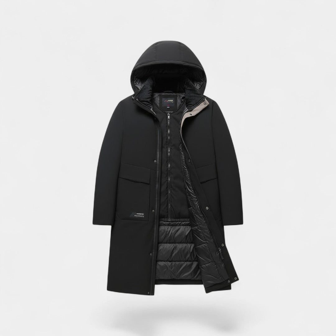 Men's Long Quilted Hooded Coat – Cotton Padded Warmth