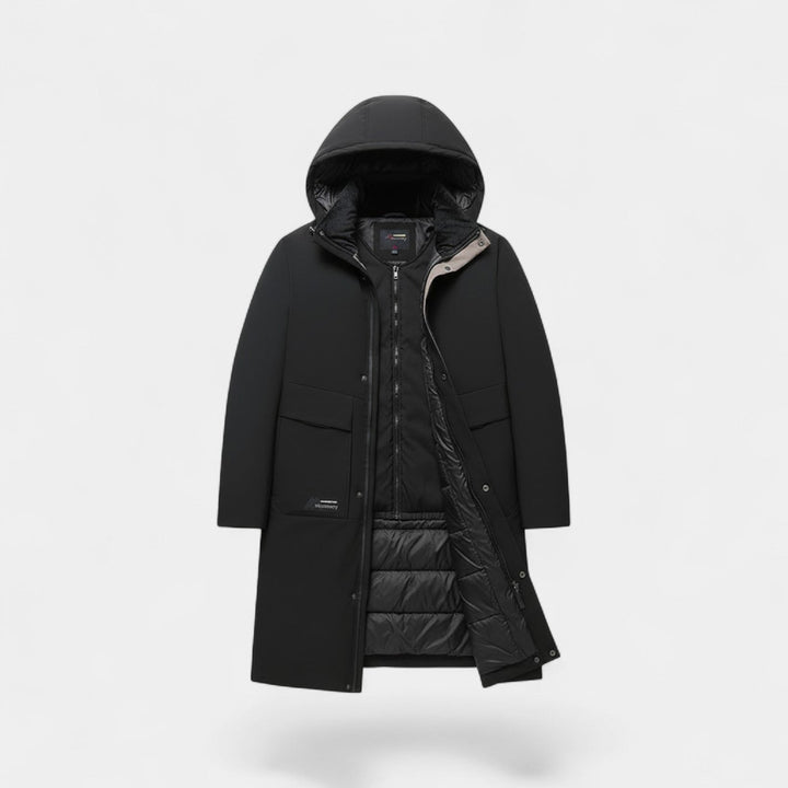 Men's Long Quilted Hooded Coat – Cotton Padded Warmth
