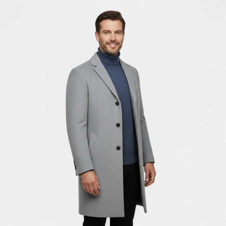 Men's Wool Trench Coat – Mid Length with Lapel Collar