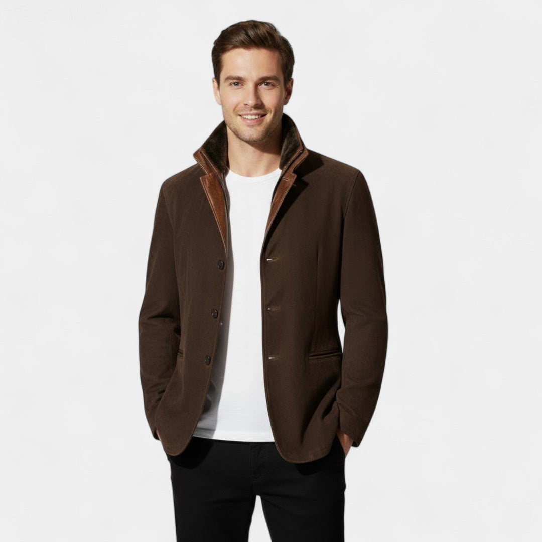 Men's Vintage Suede Jacket – Leather Trim Collar