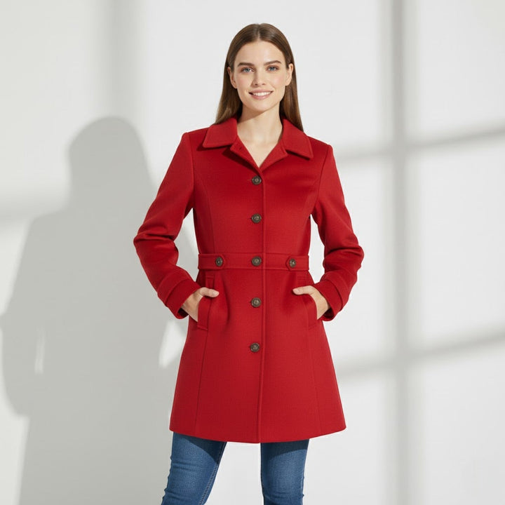 Women's Wool Blend Winter Coat – Mid Length Lapel Collar