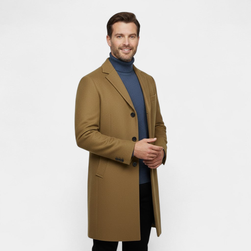 Men's Wool Trench Coat – Mid Length with Lapel Collar