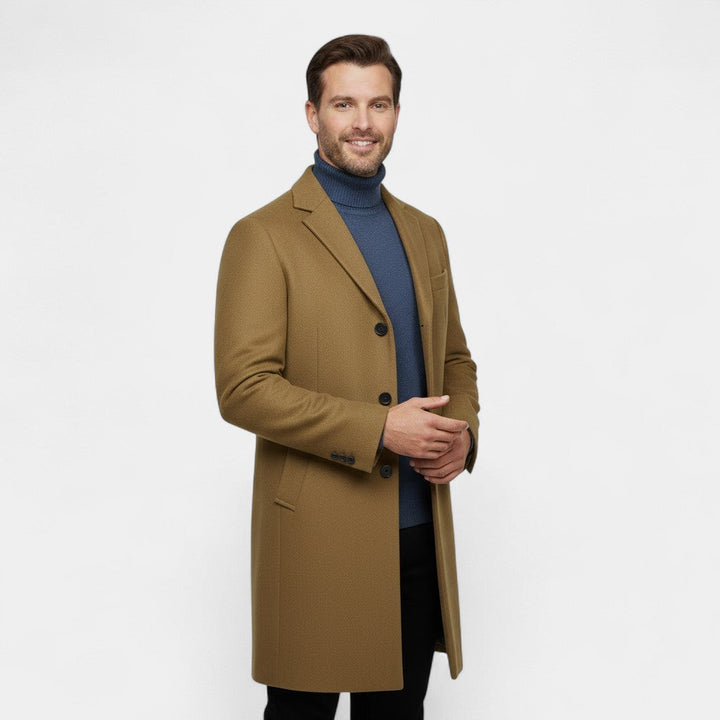 Men's Wool Trench Coat – Mid Length with Lapel Collar