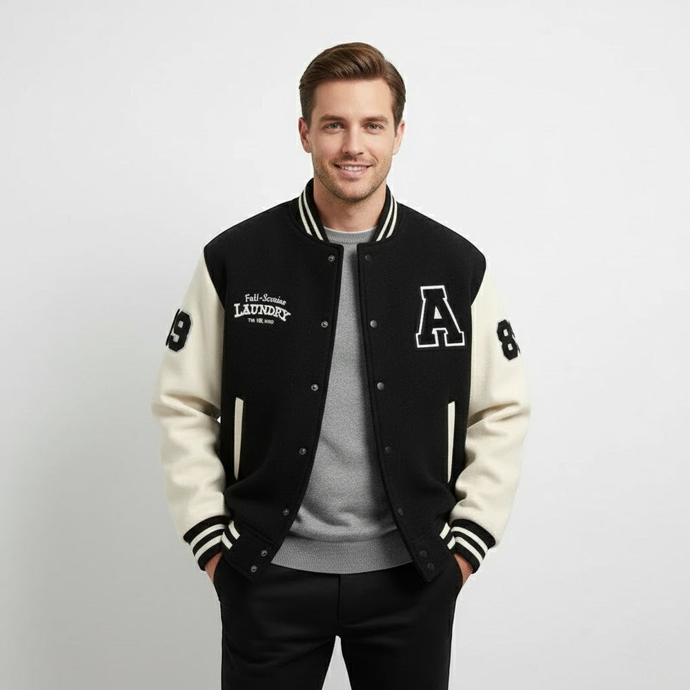 Men's Cashmere Blend Varsity Jacket – Ribbed Trims