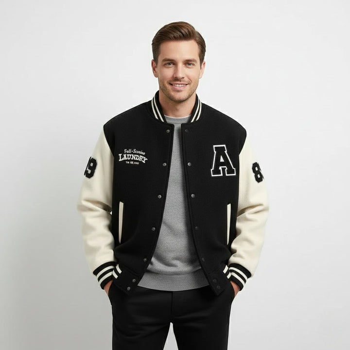 Men's Cashmere Blend Varsity Jacket – Ribbed Trims
