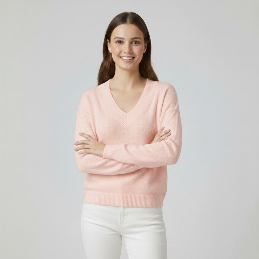 Women's Fine Knit V Neck Jumper – Relaxed Fluid Drape