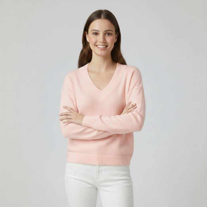 Women's Fine Knit V Neck Jumper – Relaxed Fluid Drape