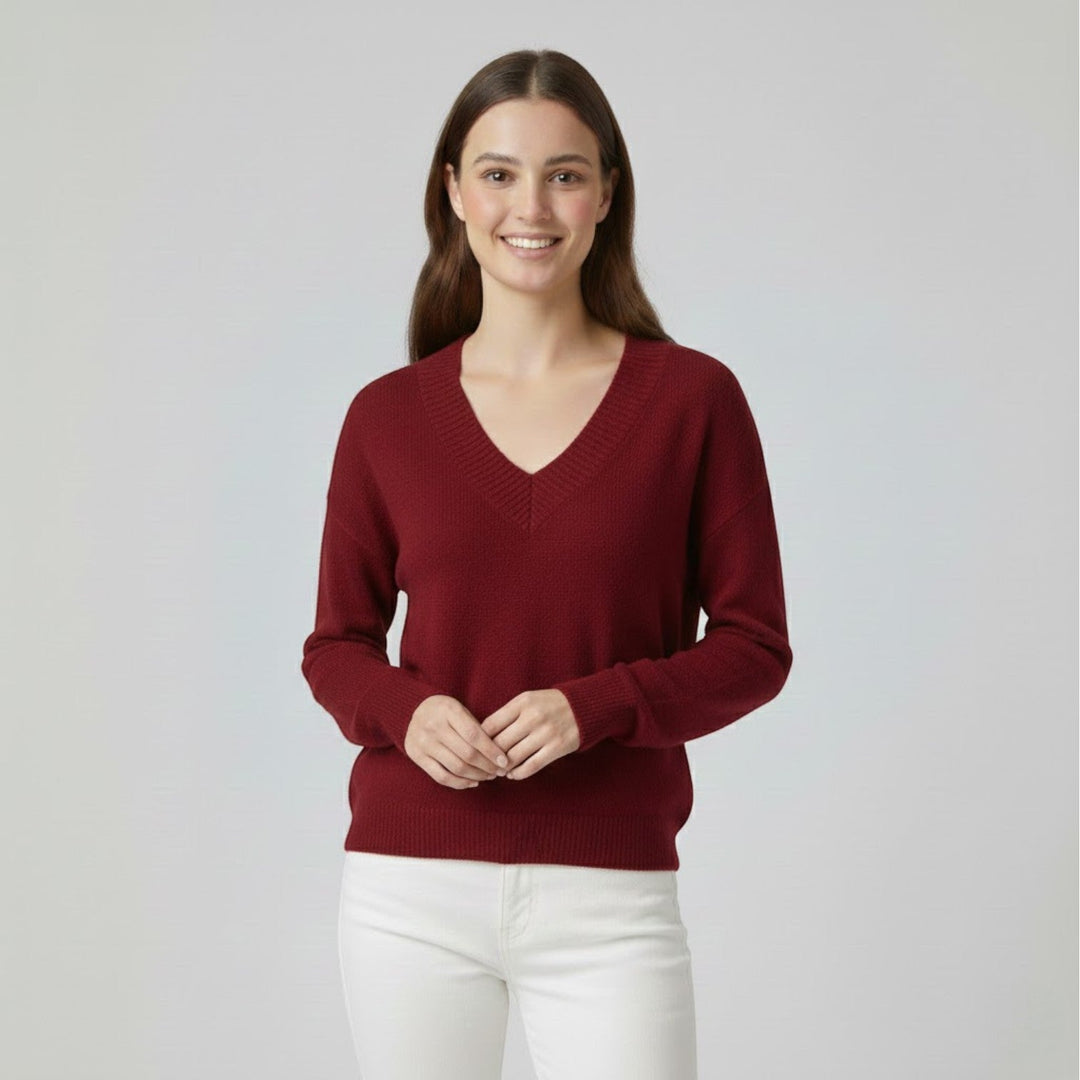 Women's Fine Knit V Neck Jumper – Relaxed Fluid Drape